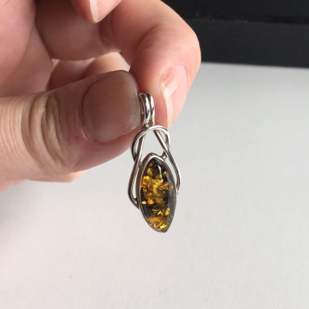 Sterling Silver Green Amber Teardrop Pendant